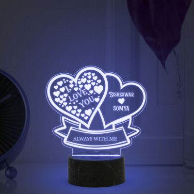 Personalized Couple Name I Love You heart Design Night Lamp with Multicolored Light Customized with Name Gift for Loveable Person